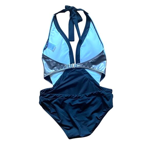 Carmen Marc Valvo Monokini One Piece Swimsuit Cosmopolitan Plunge Halter Size 8 - Picture 6 of 7